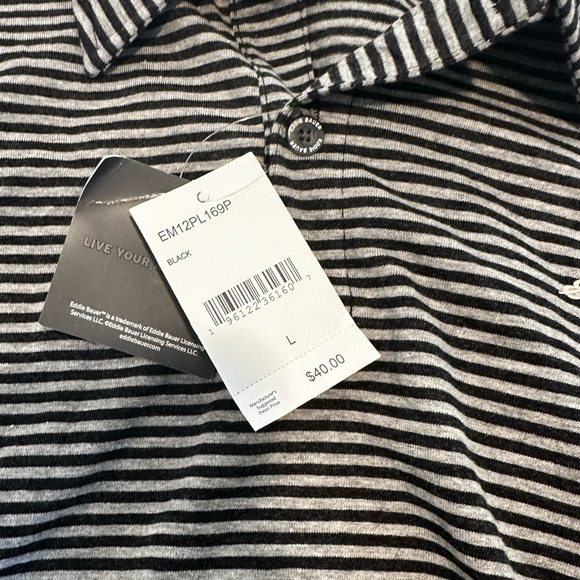 NWT Eddie Bauer Mens Gray Black Mini Stripe Short Sleeve Casual Polo Large. - Picture 7 of 10